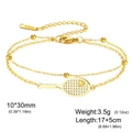 Goldenes zweilagiges Tennisschläger Armband aus Edelstahl mit feinen Perlen - Geätztes Tennis - Doppelschichtige Kette / Gold