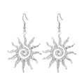 Spiral sun pendant earrings in bright silver finish stainless steel for stylish women - Spiral Sun Design / Steel