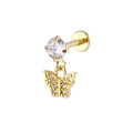 Detailed macro view of a gold-toned butterfly stud earring with sparkling cubic zirconia - Pave Butterfly Style (Gold 8)