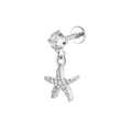 Silver stainless steel starfish drop earring with sparkling round crystal and pavé rhinestones - Starfish Style (Silver 9)