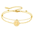 Golden St Dymphna double-layered stainless steel bracelet with patron saint medal - Double Layer Chain - Saint Dymphna / Gold