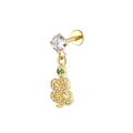 Golden snake labret stud with white cubic zirconia and green eyes on a plain background - Flexible Snake Style (Gold 13)
