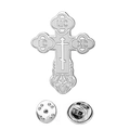 Spilla a croce ortodossa in acciaio inossidabile argento con incisione IC XC e chiusure - Stile Metallo Puro / Color Acciaio