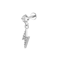 Silver stainless steel labret stud with crystal stud and dangling diamond lightning pendant - Lightning Style (Silver 15)