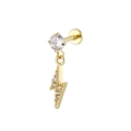 Macro shot of gold-plated lightning bolt stud earring with sparkling cubic zirconia stones - Lightning Style (Gold 16)