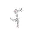Surgical steel lip and cartilage stud with silver star, wing, and teardrop crystal charm - Wing Star Style (Silver 17)