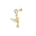 Gold labret stud featuring sparkling zircons and a winged star charm for body piercing - Wing Star Style (Gold 17)