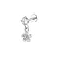 Silver stainless steel lip stud featuring a sparkling flower pendant with clear zircon - Small Flower Style (Silver 18)