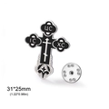 Orthodox cross lapel pin with black enamel finish and silver lettering 31x25mm - Black Enamel Style / Steel