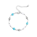 Bracciale bohémien con perline di turchese blu, perle bianche e sfere in acciaio - Argento Tipo 2
