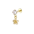 Gold plated stainless steel labret stud with a dainty crystal flower dangle and flat back - Small Flower Style (Gold 18)