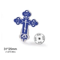 Orthodox blue enamel cross pin badge with silver 304 stainless steel lettering - Blue Enamel Style / Steel