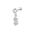 Silver stainless steel lip stud with four-claw round stone and iced-out dollar sign pendant - Dollar Sign Style (Silver 20)