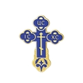 Blue enamel orthodox cross brooch with gold-plated stainless steel religious emblem - Blue Enamel Style / Gold