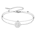 Silver stainless steel double layer bracelet with St Dymphna religious pendant charm - Double Layer Chain - Saint Dymphna / Steel