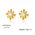 Radial sunburst stainless steel stud earrings with central purple gemstone 9.8mm - Gold Sun Style
