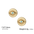 Gold 304 stainless steel evil eye stud earrings with light blue zircon stones - Round Radial Texture (C) / Gold