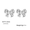 Silver stainless steel bow earrings with cubic zirconia, size 8.6x11.2mm, 2g - Steel Bow Style