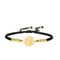 Bracelet Saint Dymphna en corde noire avec médaillon doré pour la santé mentale - Cordon Tressé - Sainte Dymphne / Or Noir