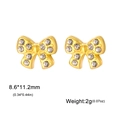 Golden bow stud earrings with clear zircon stones for women and girls jewelry gift - Gold Bowknot Style