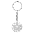 Portachiavi in acciaio inox 304 argento con ciondolo tondo pentagramma inciso - Argento Inciso Pentagramma