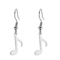 Pendientes de nota musical en acero inoxidable plateado con colgante pulido brillante - Estilo de Gancho de Oreja / Plateado-Nota Musical