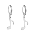 Pendientes elegantes de acero inoxidable 304 pulido con colgantes de notas musicales - Estilo Pendientes de Aro con Cierre / Plateado-Cierre Catalán