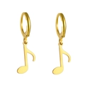 Elegantes pendientes de aro huggie dorados con colgante de nota musical pulida - Estilo Pendientes de Aro con Cierre / Dorado-Cierre Catalán