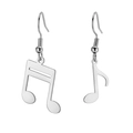 Pendientes minimalistas de acero inoxidable plateado con colgante de nota musical y gancho - Plateado-Conjunto Asimétrico