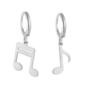 Pendientes de aro minimalistas con notas musicales de acero inoxidable pulido - Plateado-Aro Asimétrico