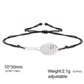 Verstellbares schwarzes Kordelarmband mit Tennisschläger aus Edelstahl für Sportfans - Geätztes Tennis - Schwarze Kordel / Stahlfarben