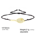 Verstellbares schwarzes Kordelarmband mit goldenem Tennisschläger-Anhänger für Damen - Geätztes Tennis - Schwarze Kordel / Gold