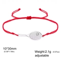 Verstellbares rotes Tennis-Armband aus gewebtem Seil mit Edelstahl-Schläger-Anhänger für Sport - Geätztes Tennis - Rote Kordel / Stahlfarben