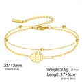 Zweilagiges goldenes Tennis-Armband aus Edelstahl mit Schläger-Anhänger für Damen - Tennis - Doppelschichtige Kette / Gold