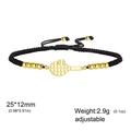 Verstellbares schwarzes Kordelarmband mit Tennisschläger-Anhänger und goldenen Perlen - Tennis - Schwarzes geflochtenes Seil / Gold