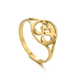 Polished gold-plated stainless steel ring featuring a hollow Om symbol design - US 7 / Gold