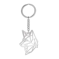 Llavero con colgante de cabeza de lobo geométrico en acero inoxidable plateado minimalista - Plateado