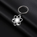 Dettaglio portachiavi a modello atomico in acciaio inossidabile argento su pelle - Color Acciaio