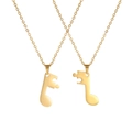Matching gold-plated stainless steel musical note puzzle pendant necklaces for couples - Gold