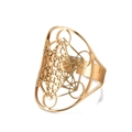 Anello dorato con cubo di Metatron in acciaio inossidabile e fascia regolabile - Aperto Regolabile / Stile Stella di David Traforato / Oro