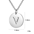 Polished titanium steel necklace with 12mm round letter V pendant and silver finish - Letter V