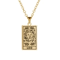 Vintage gold Leo zodiac necklace featuring a rectangular tarot-style lion pendant with chain - Gold-Leo