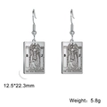 Silver vintage tarot earrings featuring The High Priestess card design on rectangular metal - The High Priestess / Steel Color 2