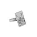 Bague tarot en argent poli avec gravure Deux d'Épées sur anneau rectangulaire - Taille 7 / Deux d'Épées / Acier