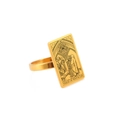 Anillo de tarot Tres de Oros en oro vintage con cara rectangular y acabado pulido - Talla 7 / Tres de Oros (Oro)
