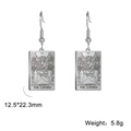Classic silver tarot card earrings featuring The Lovers VI engraved rectangular pendant - Steel 4