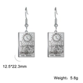 Vintage Tarot Moon silver earrings featuring classic wolf and tower engraving motifs - Steel 6