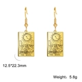 Vintage golden Tarot drop earrings with The Moon engraving in a rectangular design - Gold 6