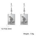 Silver vintage tarot card earrings featuring the Strength card VIII and lion pattern - Steel Color 7