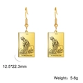 Vintage golden tarot strength card earrings with rectangular dangling charm design - Gold 7